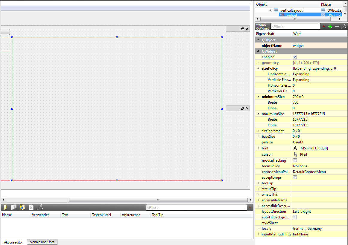 Das erstellte Widget im QtCreator