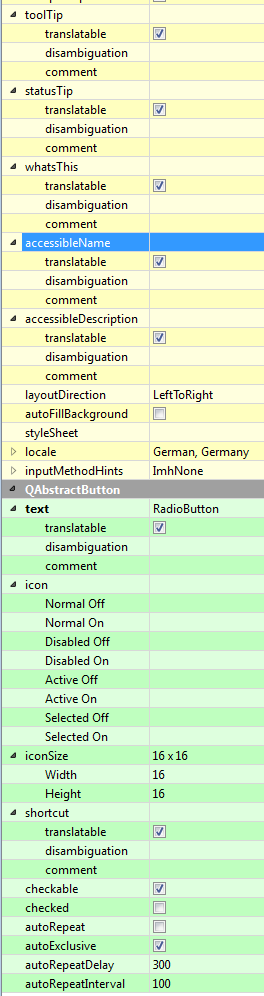 Screenshot der Properties eines Radiobuttons.