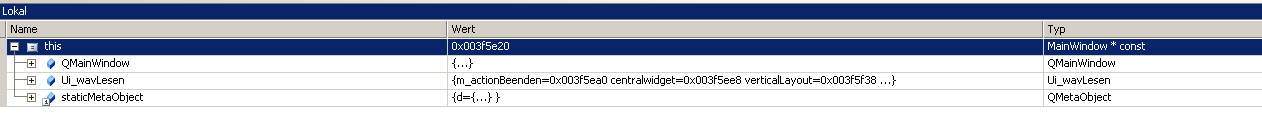 Anzeige des Debuggers in MSVS