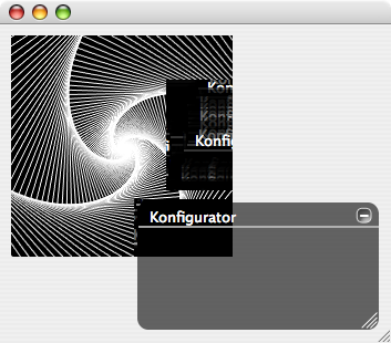 Noch 'n Screenshot: <br />Das Fensterchen das mit &amp;quot;Konfigurator&amp;quot; beschriftet ist ist das Kontrollwidget von dem ich geredet habe. Man kann gut sehen, dass es neben dem GLWidget transparent ist, über dem GLWidget aber nicht (die weißen Striche scheine