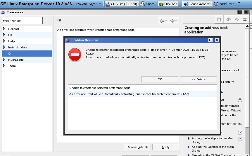 QT preferences page in eclipse wird auch nicht richtig aufgesetzt. Folgefehler ?
