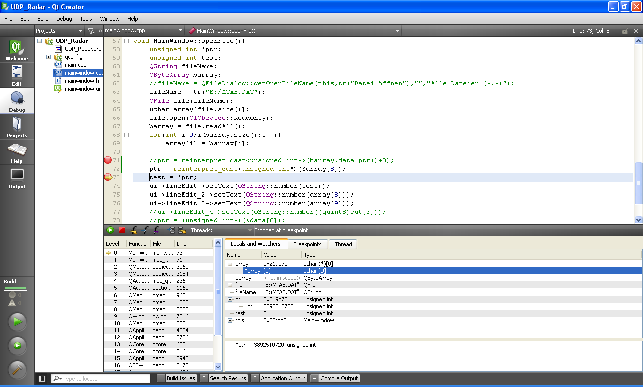 Debugausgabe der Zeigeradressen und des Inhalts