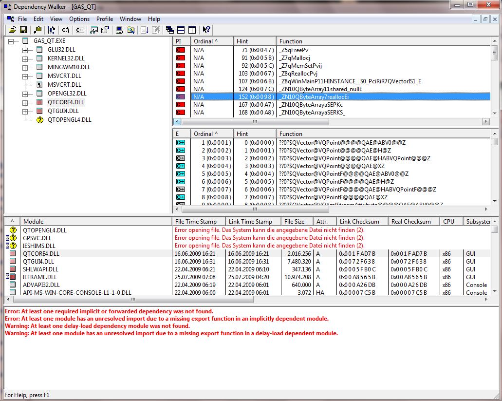 Screenshot vom DependencyWalker